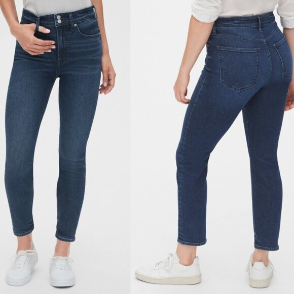 GAP Women Size 16/33R Cigarette Dark Indigo High Rise Denim Jeans - Picture 1 of 6